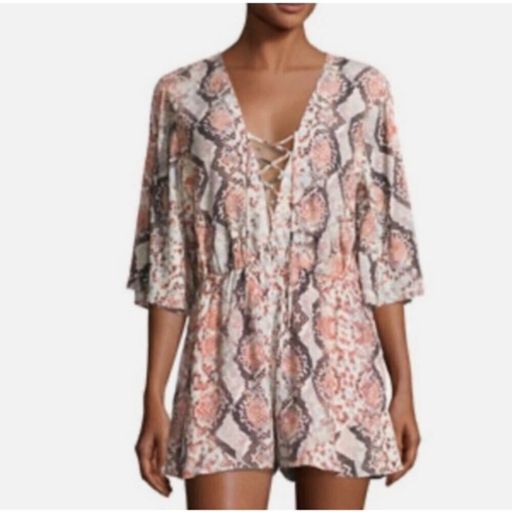 Lovers + Friends Epiphany Shorts Romper Snake Print Flowy Lace Up Size Small